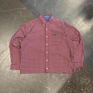 Chaps Burgundy Plaid Cropped Button Up